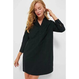 Pomander Place Polly Black Cotton Collared 3/4 Sleeve Mini Shirt Dress Size S